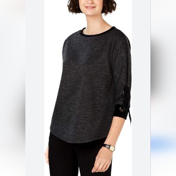 Charter Club Tops - Charter Club Women's Cotton Velvet-Trim Lace-Up Top Deep Black Size Xl